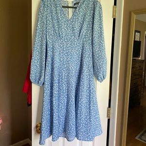 Light blue with white flower midi dress.